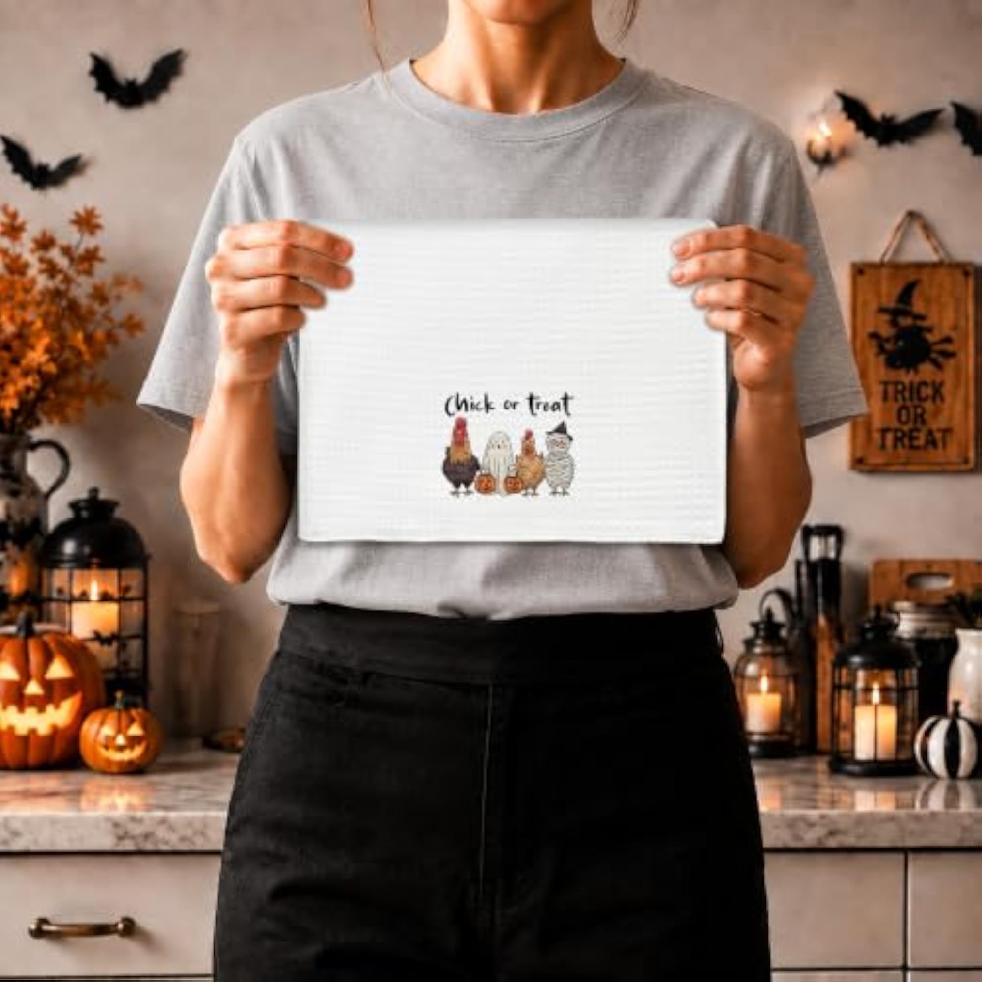 Halloween Chick or Treat Kitchen Towels, Funny Decor